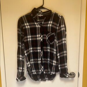 Plaid Button Down Shirt - Black, White, Red